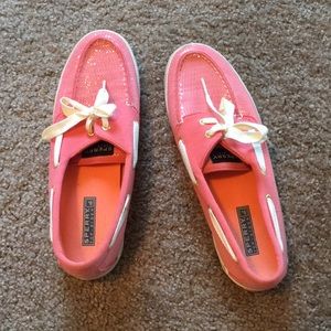 Pink/salmon sequin Sperry boat shoes